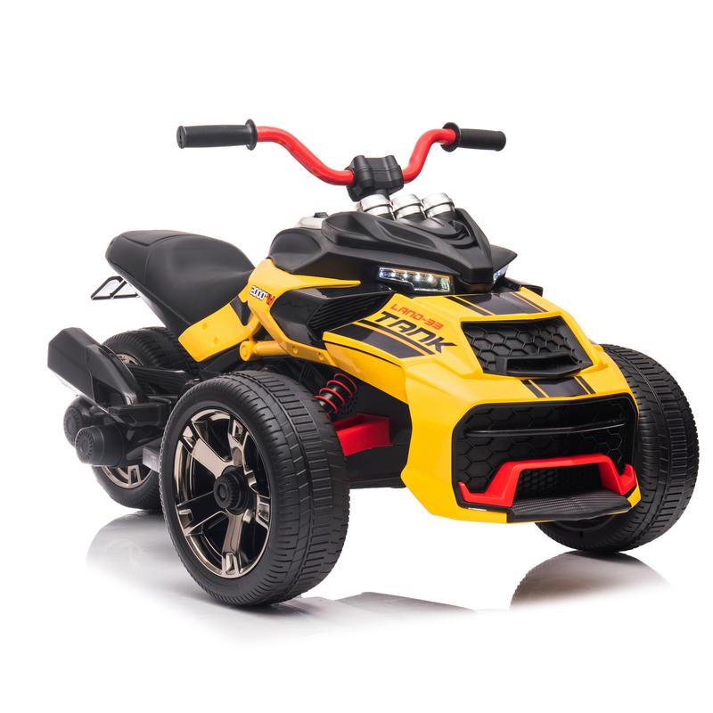 24V Kids Ride On ATV, 3 Wheeler Electric Vehicle, Battery Powered Ride on motor-cycle for Boys Girls with LED Lights, Music, High Low Speed, Soft Start,without Remote Control,Birthday Christmas Gift For Child,Yellow