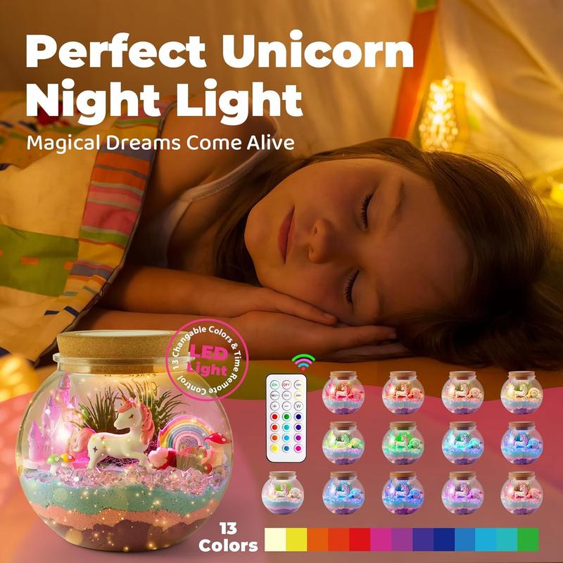 Unicorn Light-Up Terrarium Kit for Kids - LED Night Light Birthday Gift for Girls Ages 4 5 6 7 8-12 Year Old - Unicorn Toys for Girls - DIY Arts and Crafts Kit for Kids - Best Girls Presents