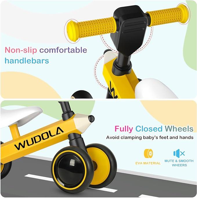 Yellow Baby Balance Bike for Toddlers 10-36 Months, No Pedal Ride-on Toy with Silent Wheels, Ideal Birthday Gift for 1-Year-Old Boys and Girls