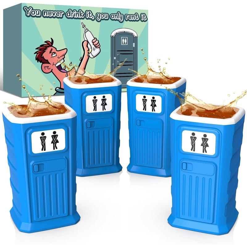 Funny Porta Potty Shot Glasses: White Elephant Gag Fun Novelty Yankee Party Exchange Gifts for Adults Men - Secret Dirty Santa Christmas Stocking Stuffers Ideas for Dad Husband Coworker Brother