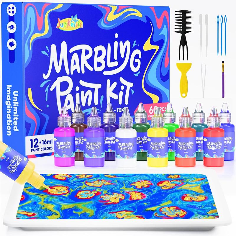 12 8 Colors Water Marbling Paint Kit, Arts and Crafts for Girls & Boys, Art Supplies for Kids Ages 3-5 4-8 8-12, Marbling Paint for DIY Crafts, Thanksgiving, Christmas and Birthday Gifts