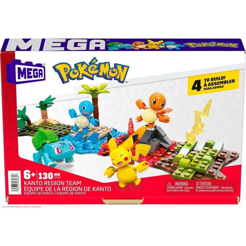 MEGA Pokémon Building Toys Set Kanto Region Team with 130 Pieces, 4 Poseable and Articulated Characters, 2 Inches Tall, for Kids