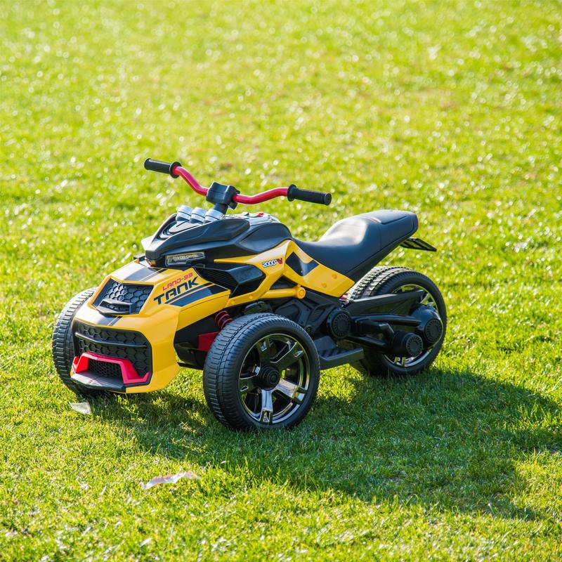 24V Kids Ride On ATV, 3 Wheeler Electric Vehicle, Battery Powered Ride on motor-cycle for Boys Girls with LED Lights, Music, High Low Speed, Soft Start,without Remote Control,Birthday Christmas Gift For Child,Yellow