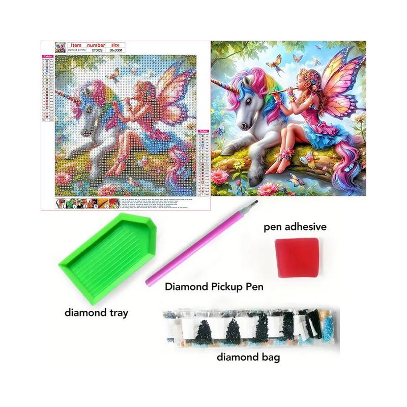 Unicorn & Butterfly Pattern Diamond Arts Colorful Painting Kit, DIY Painting By Numbers Kit, Home Wall Craft Decoration without Frame