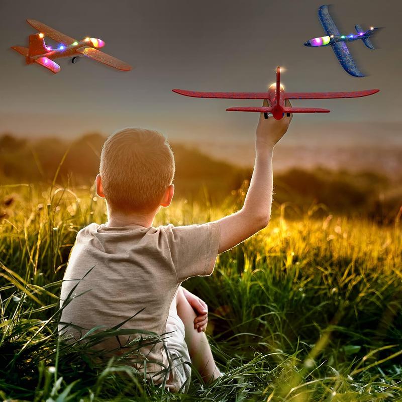 BELLOCHIDDO 3 Pack Airplane Launcher Toy, LED Glider Catapult Plane with 2 Flight Modes, Outdoor Toys Birthday Gifts for 4 5 6 7 8 9 10 11 12 Year Old