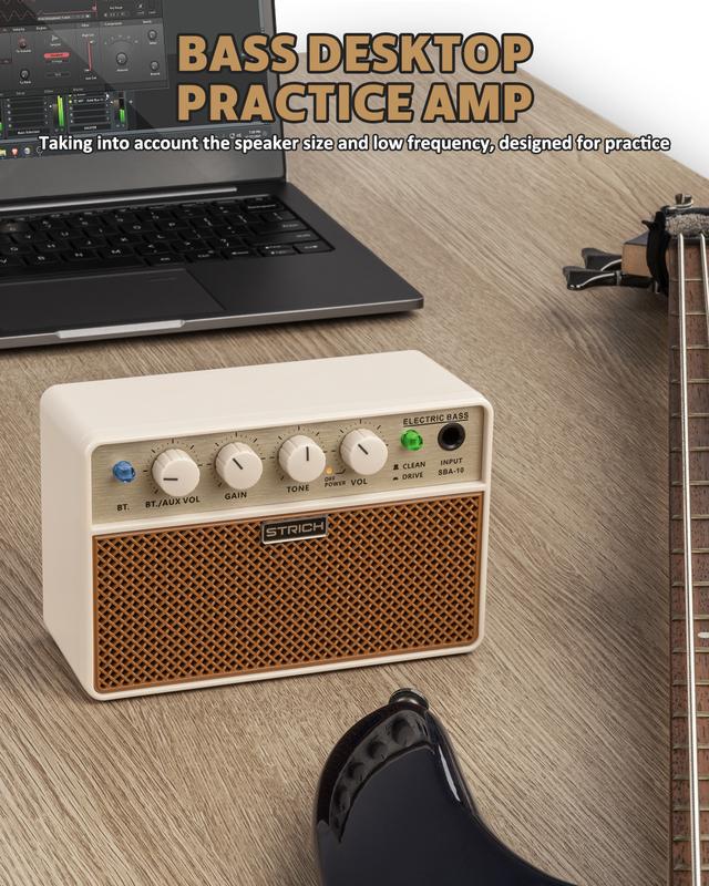 STRICH 10W Mini Bass Amp - Portable, Rechargeable Bass Guitar Practice Amplifier with Clean & Drive Channels guitar amps guitaraccessories