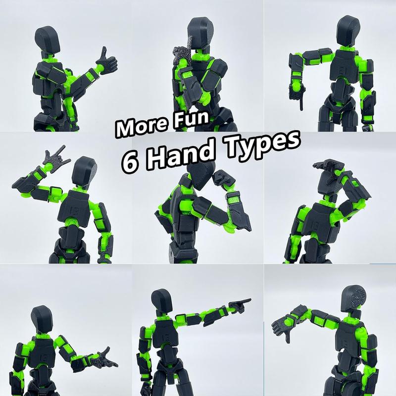 T13 Action Figure Set, Titan 13 Robot Action Figure 3D Printed robo 13 Action Figure Articulated, Dummy 13 Lucky 13 Gift for Collectors Desktop Decorations, Black Green Red Black