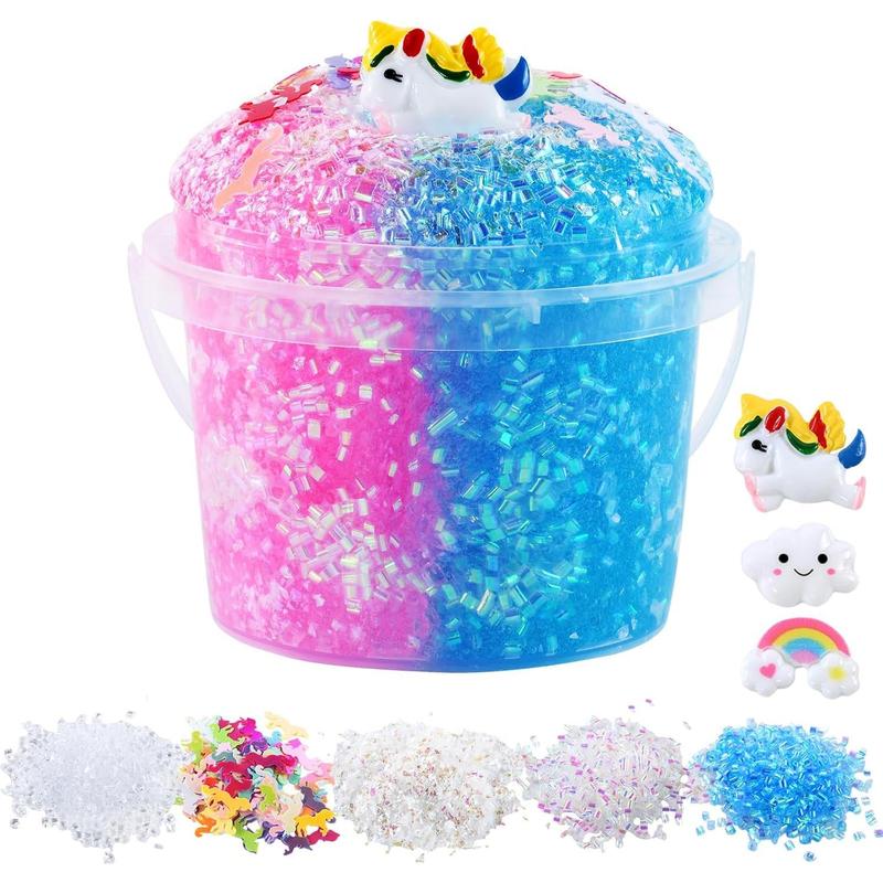 Jelly Pink Blue Glitter Crisp Mud Slime, includes 6 sets of mud additives, party gifts for kids, stress-relief toys, toy gifts for girls and boys