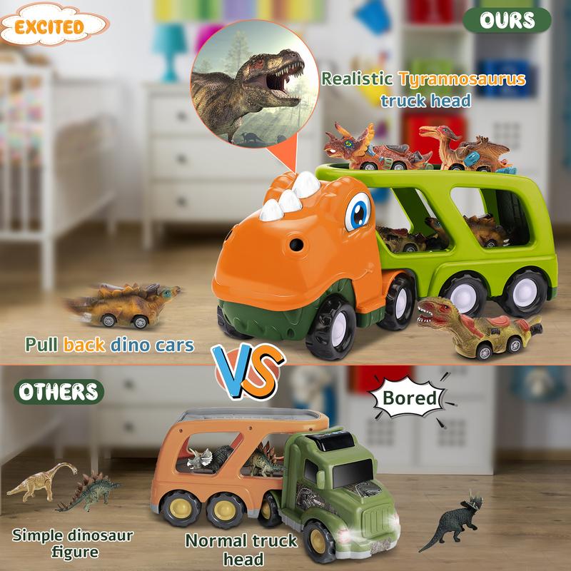 Christmas 2024 Gifts Toys for Kids Nicmore Dinosaur Truck Kid Toys Car: Toys for Boy 5 in 1 Carrier Transport Toy for Kid | Boy Girl Birthday Gifts