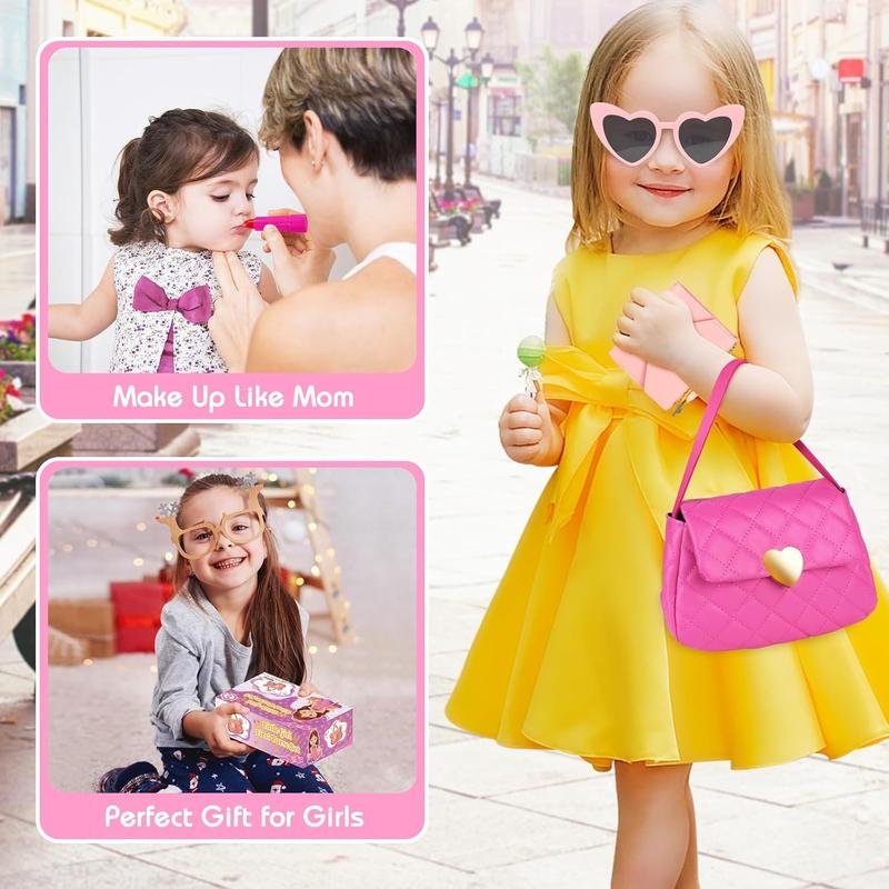 Kids Play Purse for Little Girls Toddlers, Toy Purse with Accessories, Wallet, Fake Phone, Fake Makeup Toys & Play Jewelry, Toddler Pretend Play Toys for Girls, Little Girl Christmas Gift