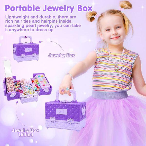 Christmas Gift 172Pcs Jewel Rings, Necklaces, Bracelets, Hair Ties, Hair Clips, Princess Dress Up Toys Pretend Play Set