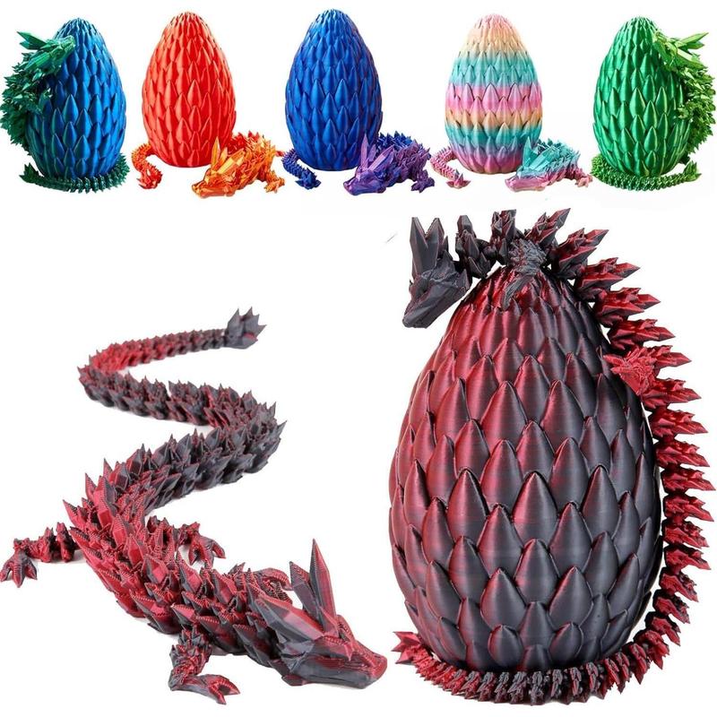 12inch 3D Printed Dragon Egg,Mystery Crystal Dragon Fidget Toys,Articulated Dragon,Home Desk Decor Easter Surprise Dinosaur Eggs,Adults Fidget Toys for Autism ADHD (Black Red)