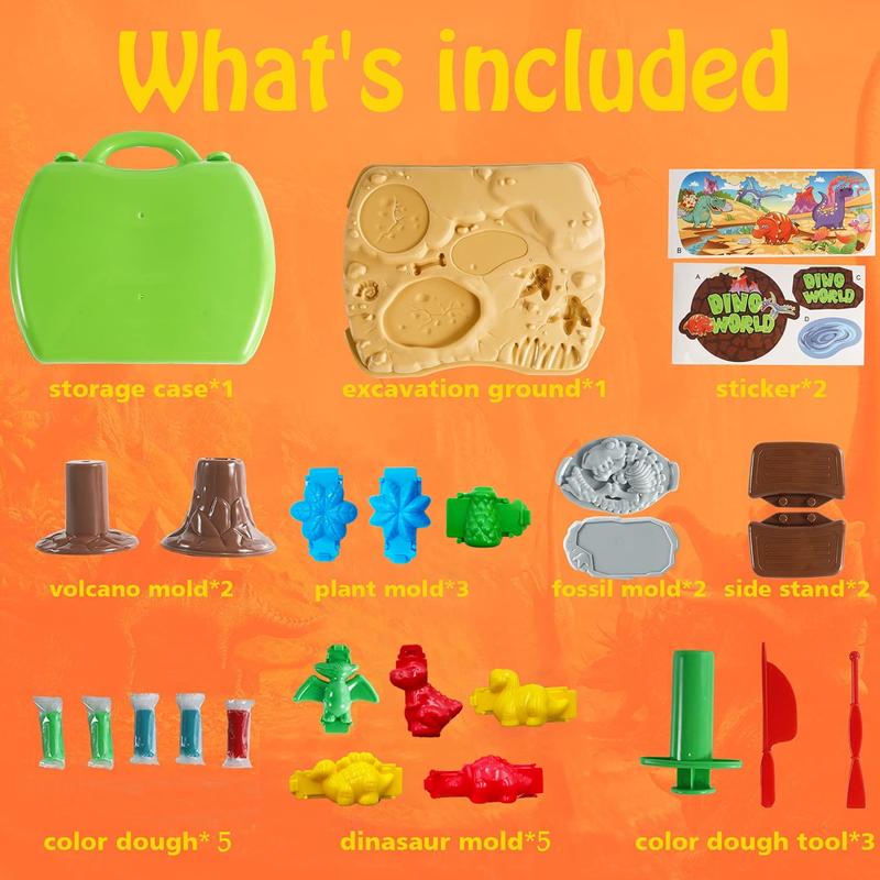 Dinosaur Toys Play Dough Pack, 2 in 1 Dinosaur Color Dough Toys, Toys for Girls Boys 4-6 Years Christmas Birthday Gifts