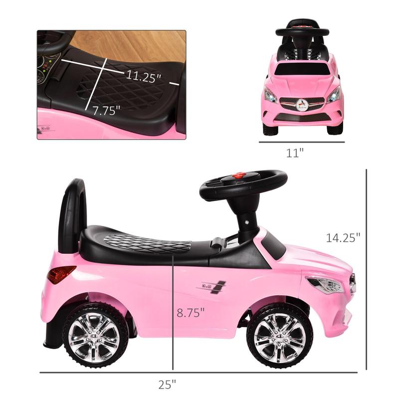 Kids Ride On Push Car, Foot-to-Floor Walking Sliding Toy Car for Toddler with Working Horn, Music, Headlights and Storage, Pink