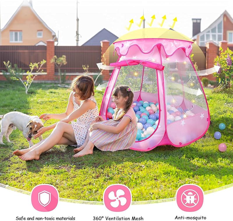 Christmas Princess Tent Girls Kids Playhouse - Pop Up Play Tent with Star Light DISHIO Tent, Ball Pit Toys for 1,2,3 Years Old Birthday Gift for Indoor and Outdoor 49 x 33''(Balls Not Included)