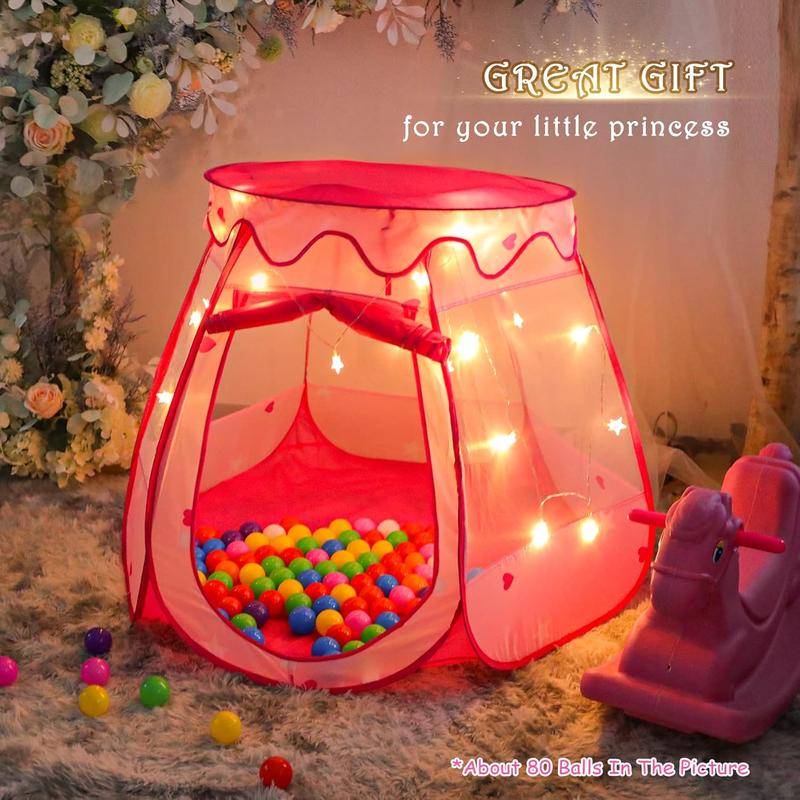 Christmas Princess Tent Girls Kids Playhouse - Pop Up Play Tent with Star Light DISHIO Tent, Ball Pit Toys for 1,2,3 Years Old Birthday Gift for Indoor and Outdoor 49 x 33''(Balls Not Included)