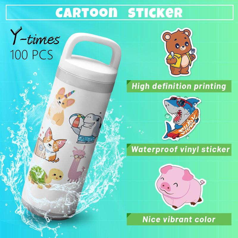 100pcs set Cartoon Animal Pattern Decor Sticker, Cute Waterproof Sticker for DIY Craft, Decoration, Hand Account