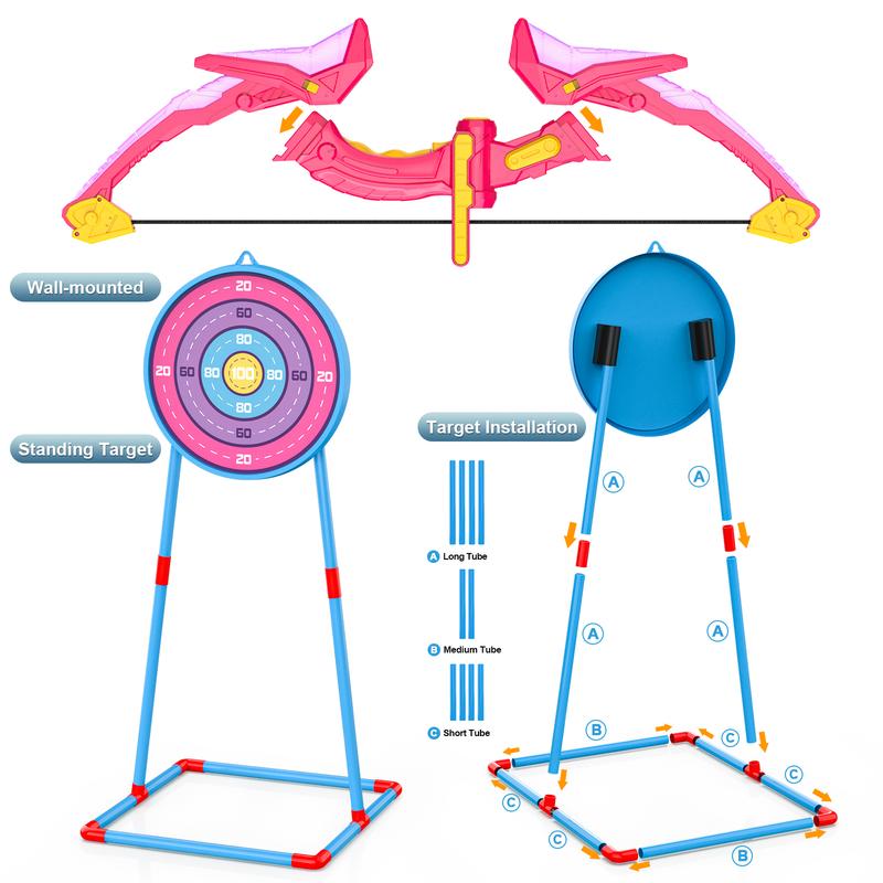 2 Pack Bow and Arrow Set for Kids, Light Up Archery Set with 14 Suction Cup Arrows, Archery Targets Outdoor Games for Kids Ages 4-8 8-12, Birthday Gifts Toys for 5 6 7 8 9 10 11 12 Year Old Boys Girls LED Flashlight LED Bow