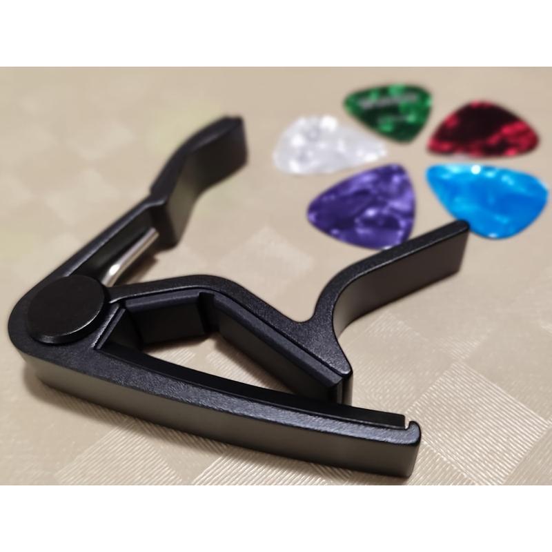 Guitar Capo with 5 Picks 0.75mm, Alloy Quick Change Clamp for Acoustic and Electric Guitars, Precision Control Easy Adjustment.