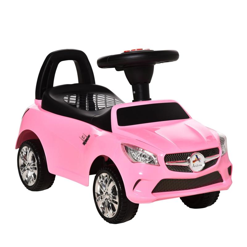 Kids Ride On Push Car, Foot-to-Floor Walking Sliding Toy Car for Toddler with Working Horn, Music, Headlights and Storage, Pink