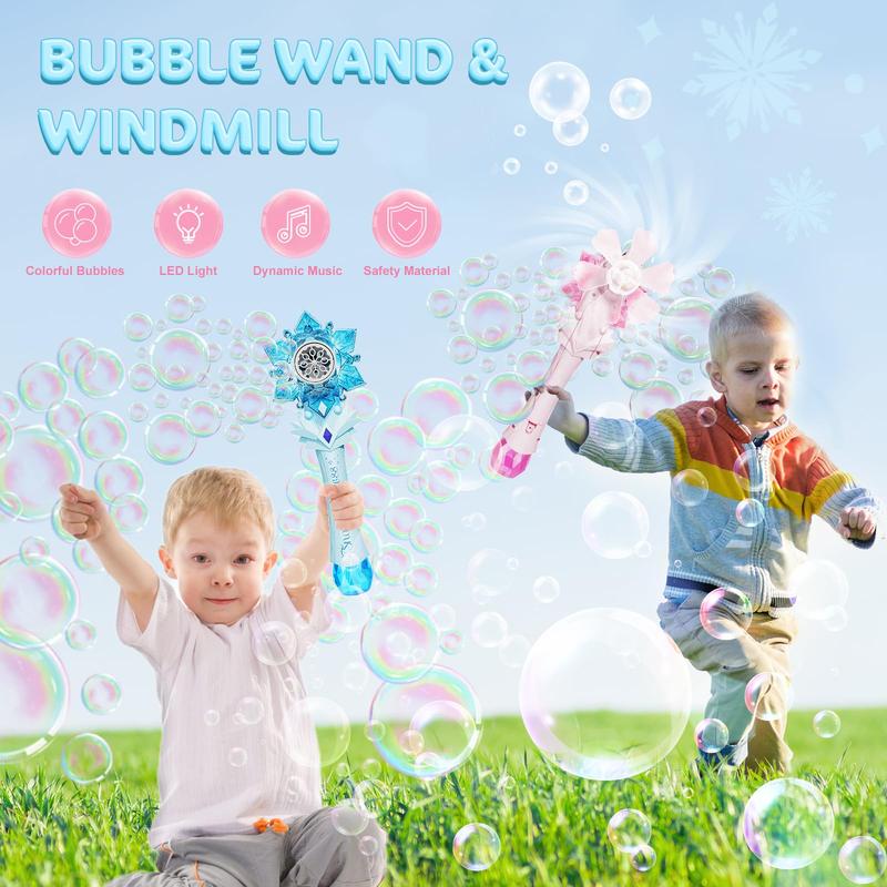 Bubble Wands for Kids Girls - Include 4 Bubble solution, Light Up LED & Sound Effect, Outdoor Party Birthday Windmill Bubble Machine Toys for Toddlers, Gift for Girls Age 3 4 5 6 7 8 Year Old