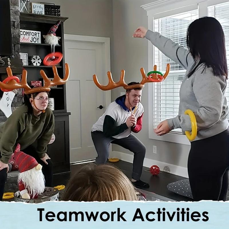 2 Pack Inflatable Reindeer Ring Toss Game With Antlers and 8 Rings, Family Christmas Party Games classroom indoor outdoor fun