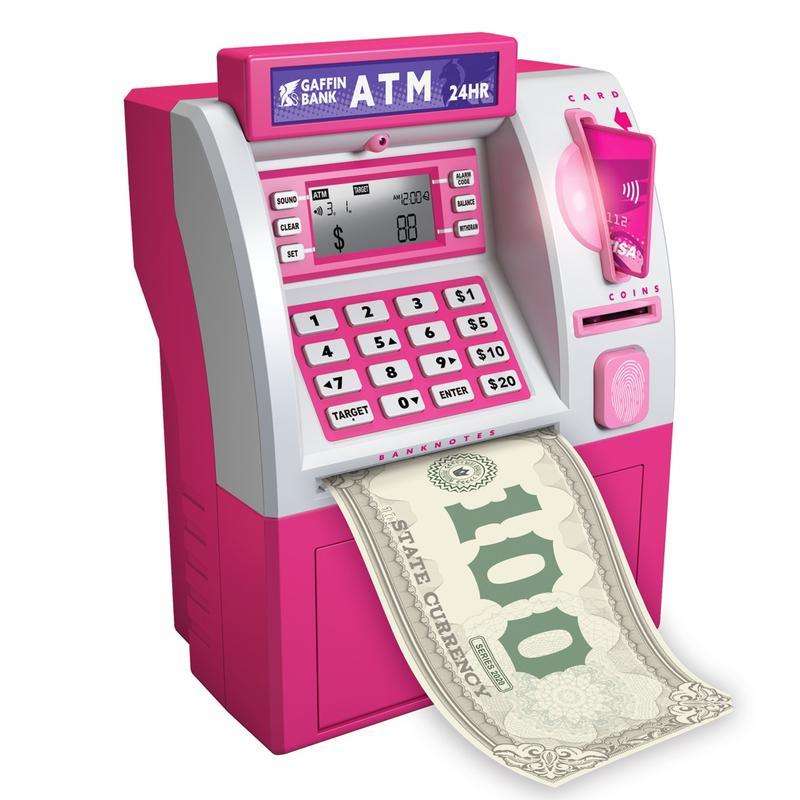 Talgic Kids Piggy Bank ATM Toy, a fun, interactive way to teach kids about money savings.