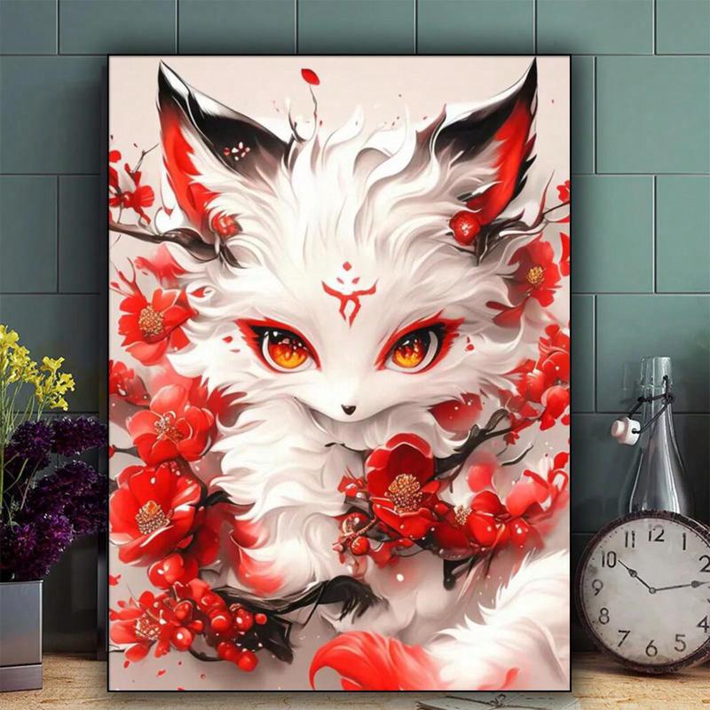 Fox Pattern DIY Diamond Arts Colorful Painting Kit without Frame, 5D Diamond Arts Decor Painting by Numbers Kit, DIY Wall Art Decor for Home Living Room Bedroom