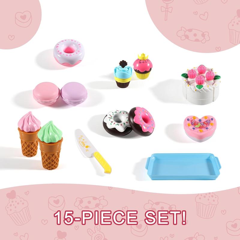 Chrismas Play Food Sets for Kids Kitchen - Kitchen Accessories for Kids - Toy Food - Pretend Play Plastic Desserts Cake Ice Cream and Donuts - Educational Toy Gift for Toddler, Boys, Girls, Kids