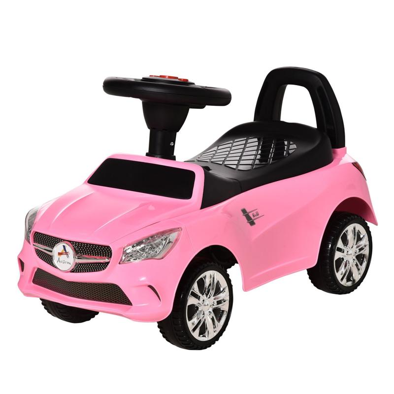 Kids Ride On Push Car, Foot-to-Floor Walking Sliding Toy Car for Toddler with Working Horn, Music, Headlights and Storage, Pink