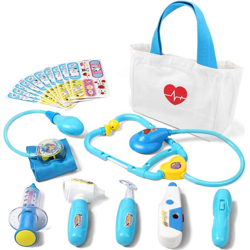 Doctor Kit for Toddlers 3-5 Years Old, 18-Piece Kids Doctor Bag Pretend Play Toys, Durable Medical Kit with Toy Stethoscope, Blue Doctor Gift for Boys Girls