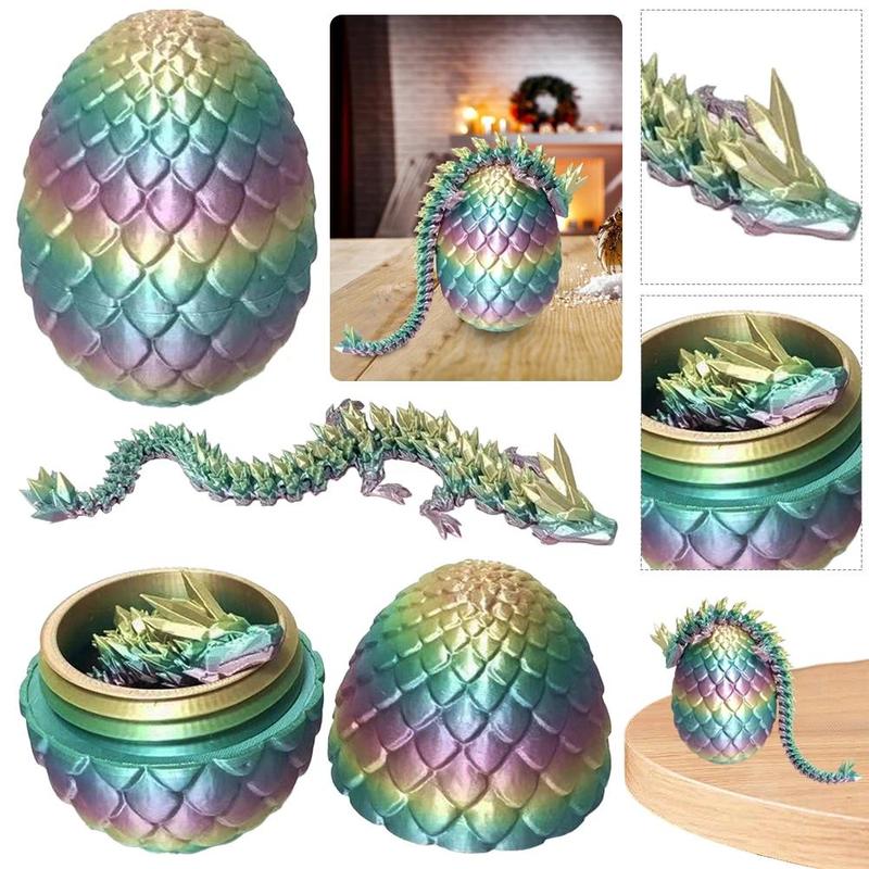 3D Printed Dragon Egg Chinese Dragon Babies Figurine Fun Home Office Decor Full Articulated Dragon Toys for Kids Ages 6+