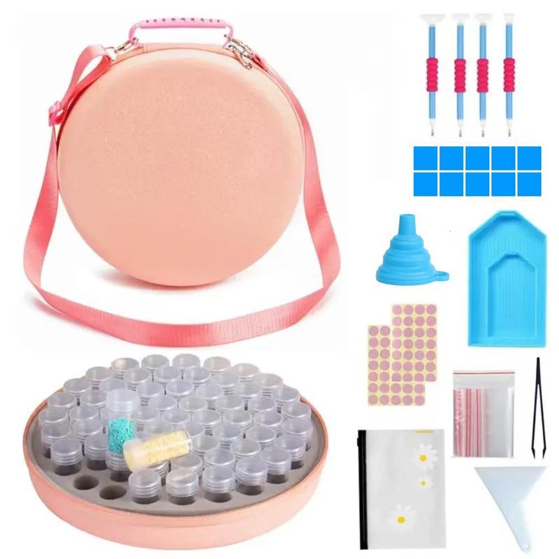 Heart & Round Shaped DIY Diamond Arts Colorful Painting Kit, DIY Diamond Arts Colorful Painting Storage Box with Lattice, Painting Tool Set, Stocking Fillers Gift