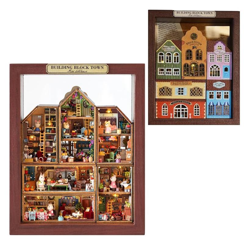 DIY Wooden House Kit, 1 Set Vintage Style Miniature House Kit, Wooden House Building Blocks Kit, 3D Wooden Craft Kit, Home Decoration Birthday Gift