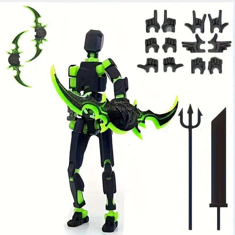 T13 Action Figure Set, Titan 13 Robot Action Figure 3D Printed robo 13 Action Figure Articulated, Dummy 13 Lucky 13 Gift for Collectors Desktop Decorations, Black Green Red Black