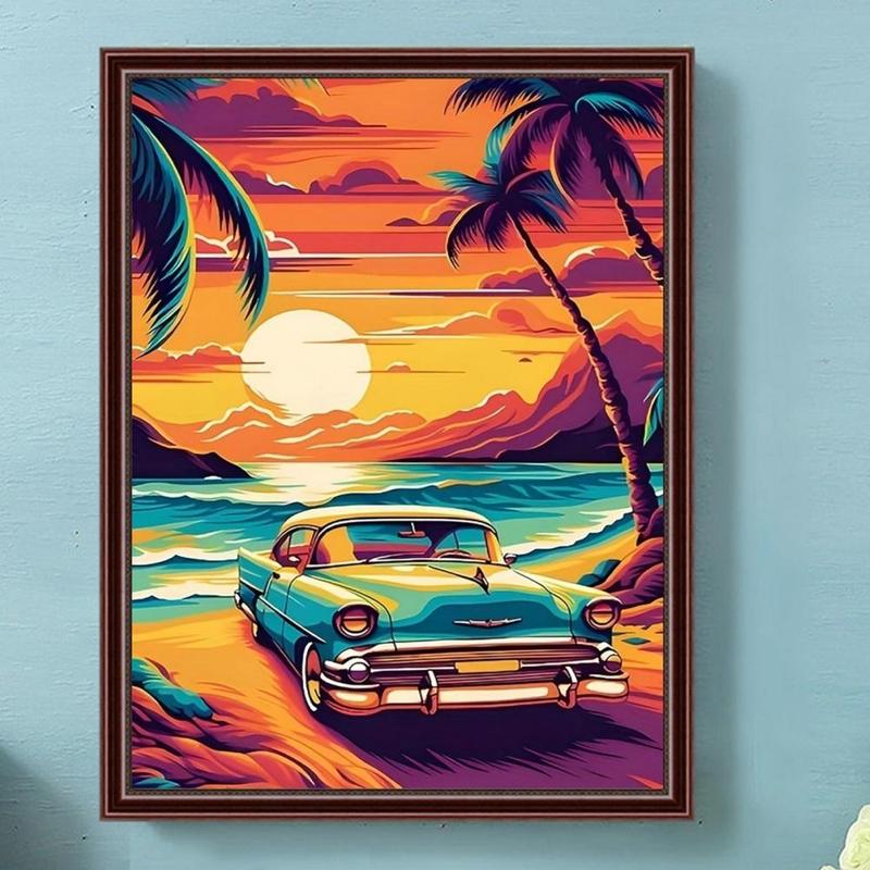 Car Pattern DIY Diamond Arts Painting Picture Without Frame, DIY 5D Diamond Art Painting Kit, Wall Art Decor for Home Living Room Bedroom