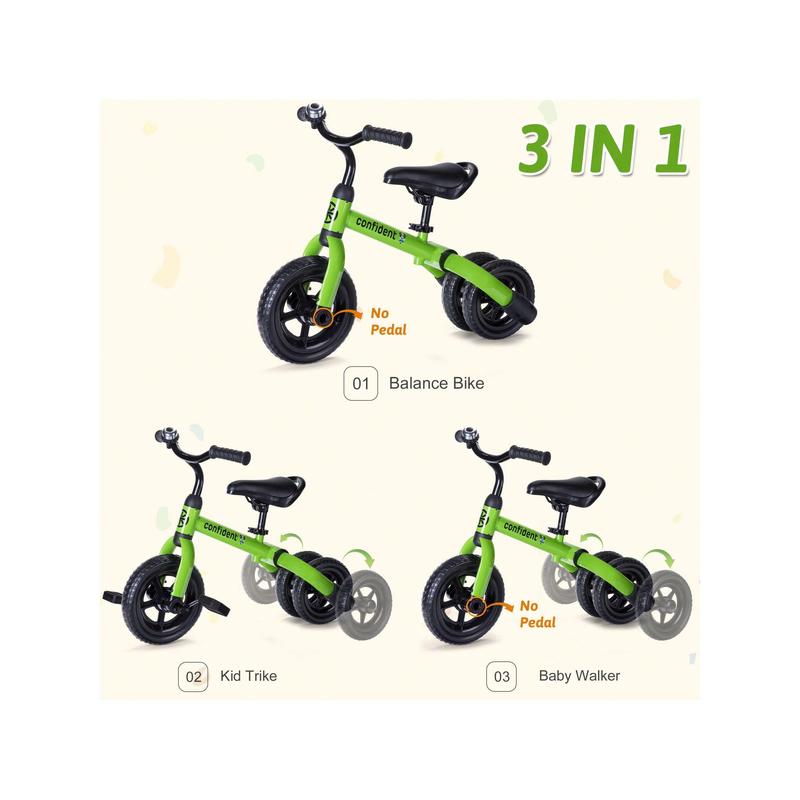 3 In 1 Tricycle For Toddlers Age 2-5 Years Old, Folding Toddler Bike Kids Balance Bikes With Adjustable Seat And Removable Pedal, Ride-On Toys For Infant, Gift For Baby Boys Girls Birthday