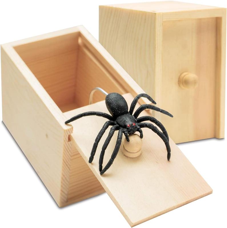 Fake Spider in a Box Prank Gift for Adults Kids,Handmade Wooden Pop Out Scare Surprise Boxes Joke Toys Halloween