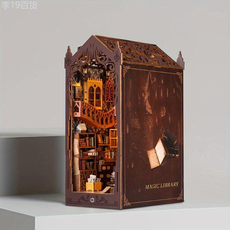 DIY Wooden Magic Book Stand Puzzle - 3D Handcrafted Miniature Model, Peach Brown, Creative Gift Idea