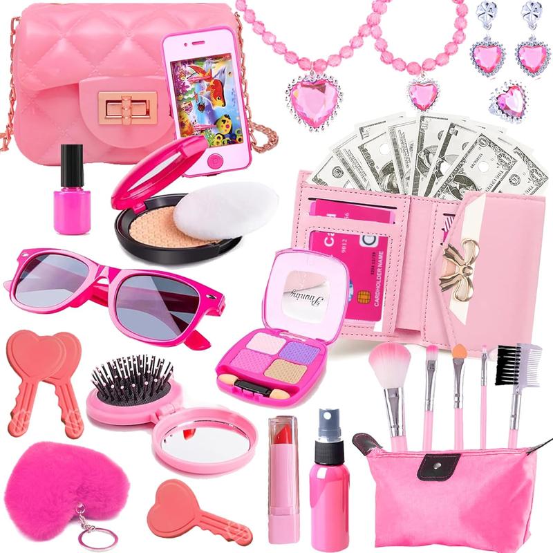 Christmas Makeup Toy Kit for Kids - Pretend Play Set with Realistic Accessories and Cosmetic Bag Wallet Design