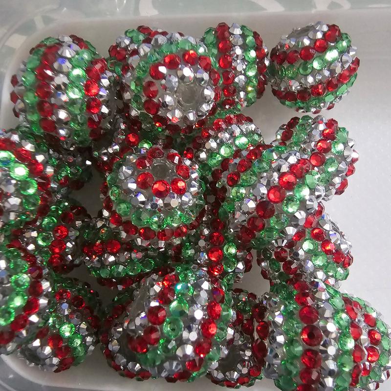 Christmas Rhinestone Beads - 20 MM - 5 pieces