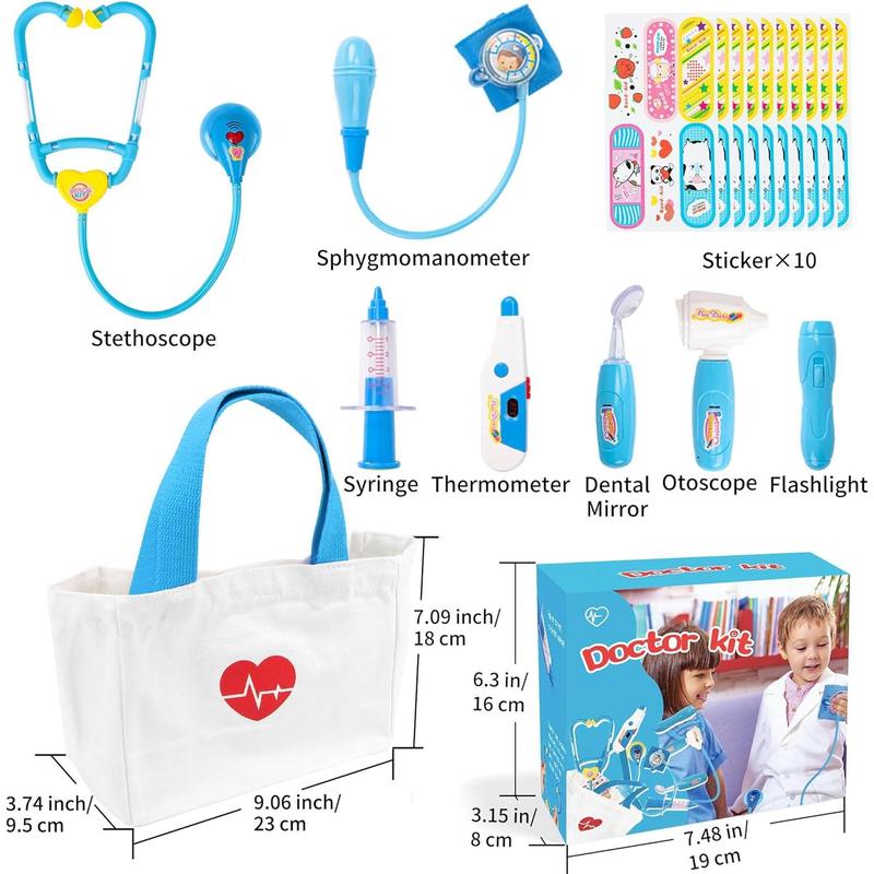 Doctor Kit for Toddlers 3-5 Years Old, 18-Piece Kids Doctor Bag Pretend Play Toys, Durable Medical Kit with Toy Stethoscope, Blue Doctor Gift for Boys Girls