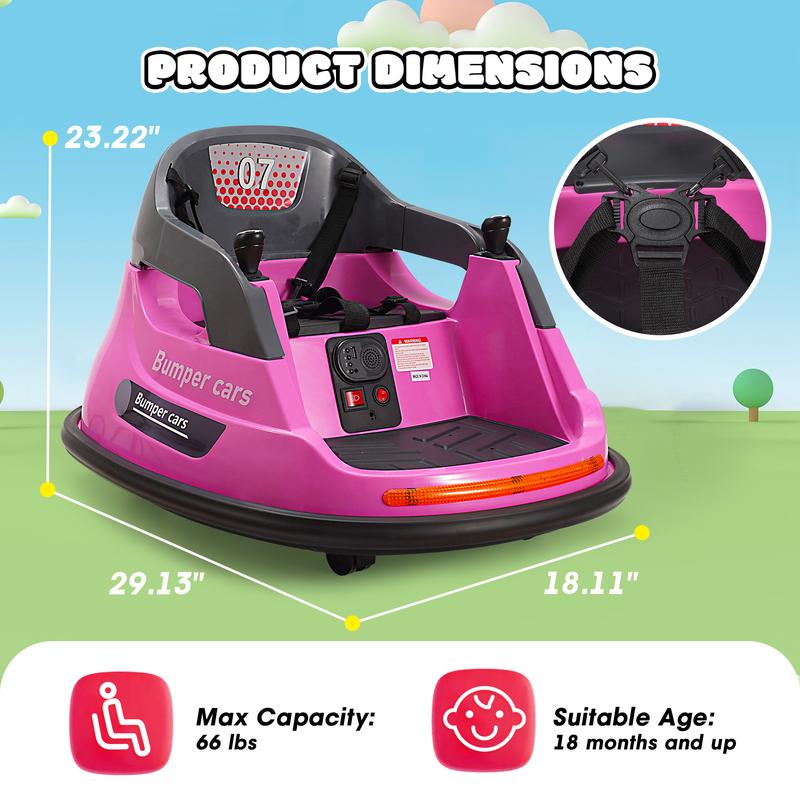 Bumper Cars for Toddlers Kids Electric Car 12V Ride on Car with Remote Control 360 Degree Spin LED Lights bike