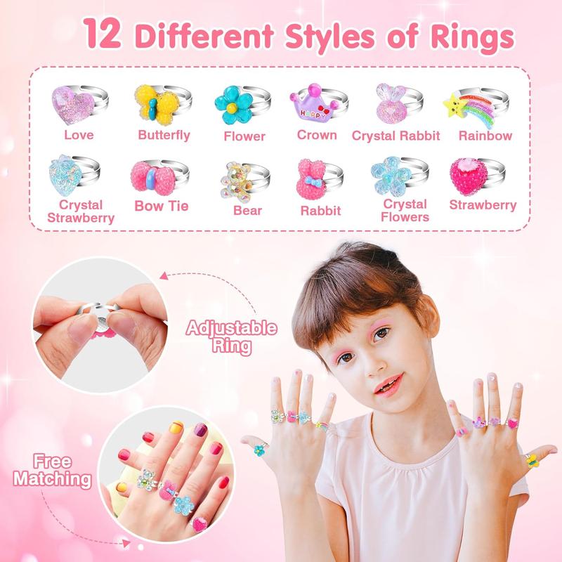 Christmas Gift 172Pcs Jewel Rings, Necklaces, Bracelets, Hair Ties, Hair Clips, Princess Dress Up Toys Pretend Play Set