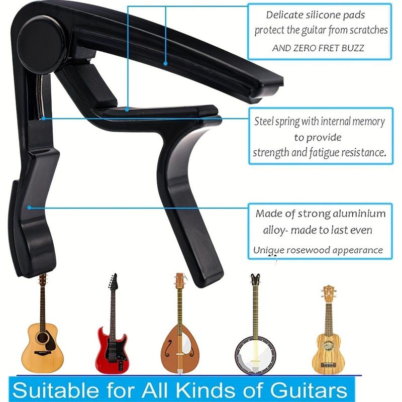 Guitar Capo with 5 Picks 0.75mm, Alloy Quick Change Clamp for Acoustic and Electric Guitars, Precision Control Easy Adjustment.