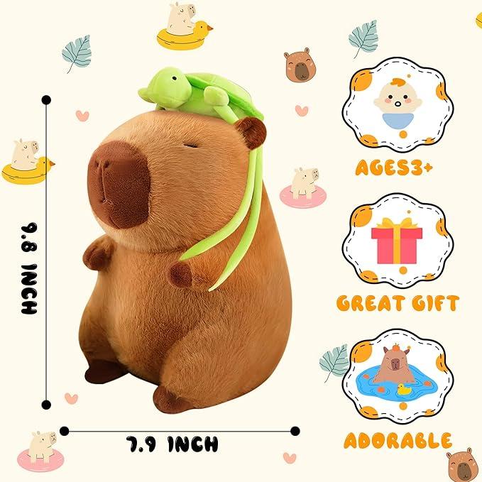 Cute Capybara Plush with Turtle Backpack Capybara Stuffed Animal Soft Capybara Plushies Toy Capybara Doll Pillow Birthday Christmas gift for Kids