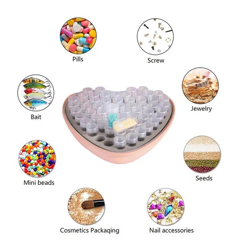 Heart & Round Shaped DIY Diamond Arts Colorful Painting Kit, DIY Diamond Arts Colorful Painting Storage Box with Lattice, Painting Tool Set, Stocking Fillers Gift