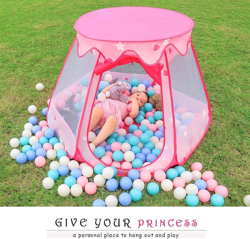 Christmas Princess Tent Girls Kids Playhouse - Pop Up Play Tent with Star Light DISHIO Tent, Ball Pit Toys for 1,2,3 Years Old Birthday Gift for Indoor and Outdoor 49 x 33''(Balls Not Included)