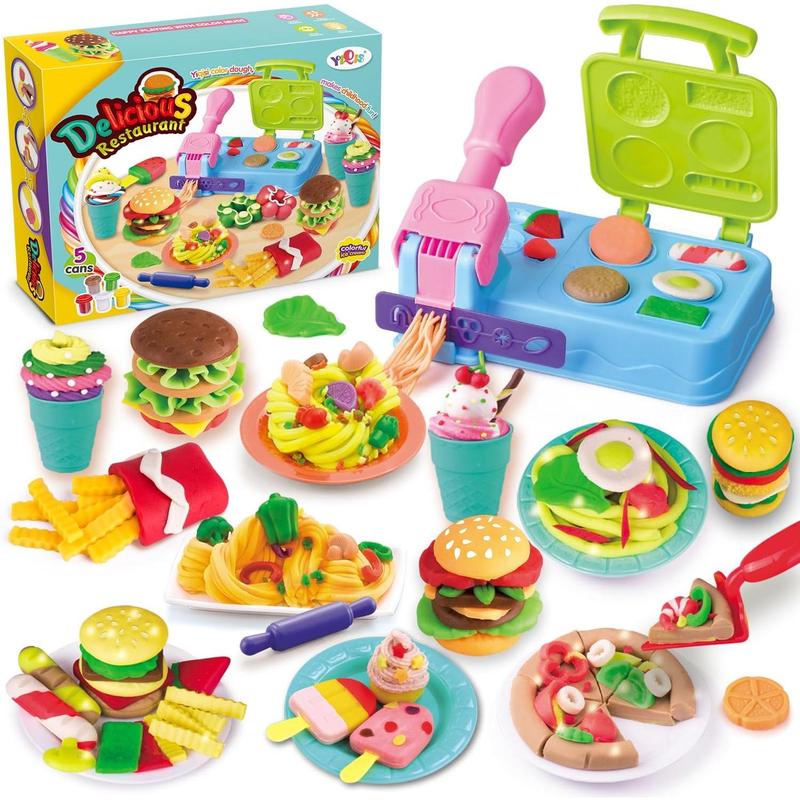 Kitchen Creations Delicious Restaurant Playdough Set,21 Accessories & 5 Cans Colors Play Kitchen Set, Playdough Sets for Kids Ages 4-8,Preschool Play Dough Cooking Toys,Kids Arts & Crafts Toy