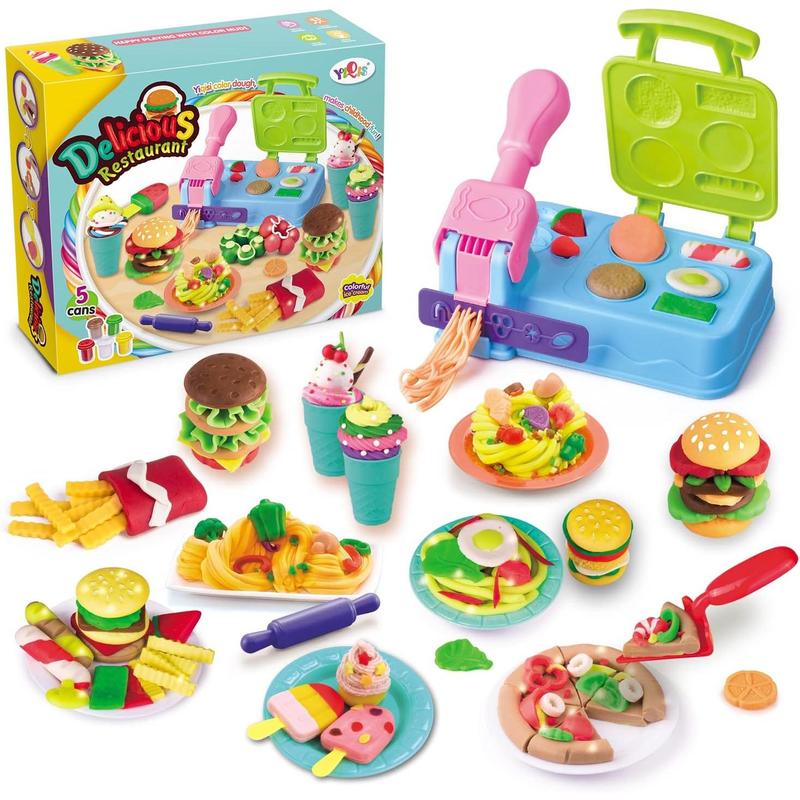 Kitchen Creations Delicious Restaurant Playdough Set,21 Accessories & 5 Cans Colors Play Kitchen Set, Playdough Sets for Kids Ages 4-8,Preschool Play Dough Cooking Toys,Kids Arts & Crafts Toy